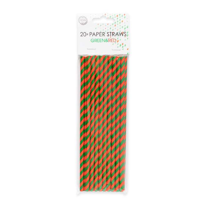 Rote und grüne Pappstrohhalme 20x 