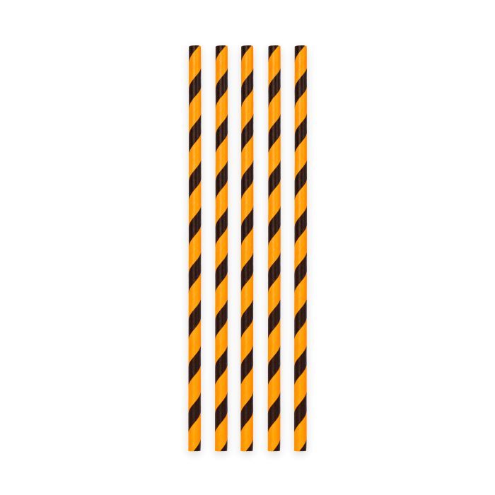 Schwarz-orange gestreifte Halloween-Papierstrohhalme 20x - 197x6 mm
