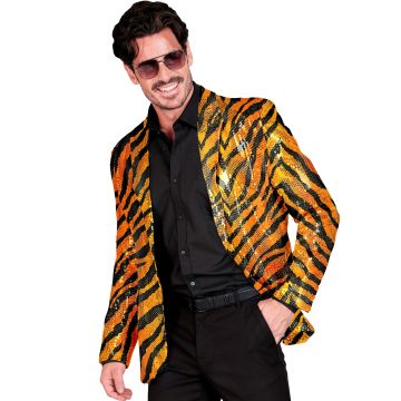Orange Tiger-Paillettenjacke für Partys