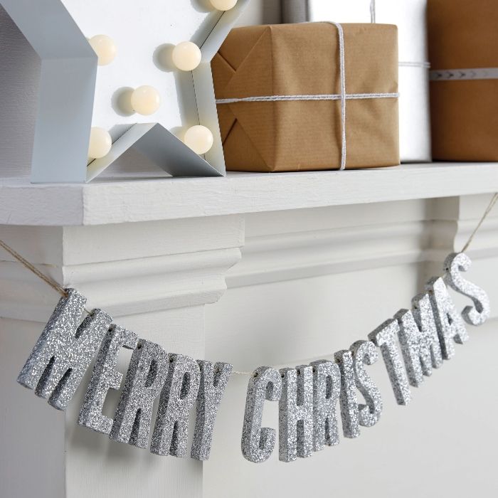 Weihnachtsgirlande mit silbernem Glitzer Merry Christmas 70 cm