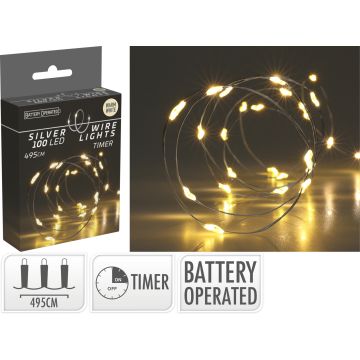 LED-Lichterkette auf Silberdraht mit 100 Mikrolichtern