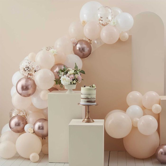 Ballonbogen in Roségold mit Konfetti 76 Teile