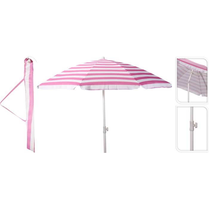Strandschirm mit Neigefunktion, rosa und weiß, Ø 200/180 cm