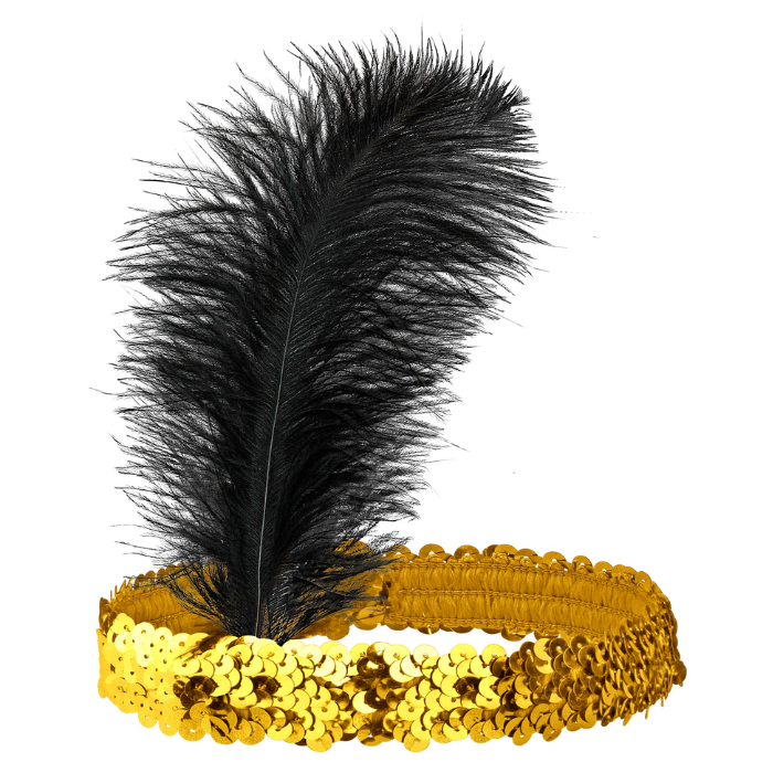 Gold Haarband mit Pailletten und Federn