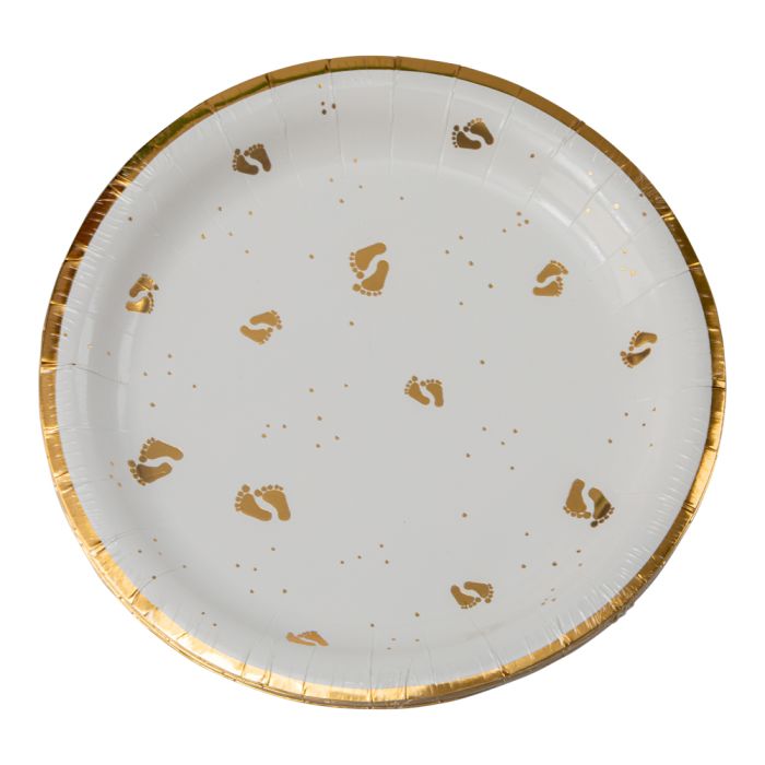 Pappgeschirr mit goldenen Babyfüßen 8x - 23 cm
