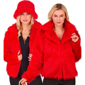 Weiche rote Kunstpelzjacke für Damen