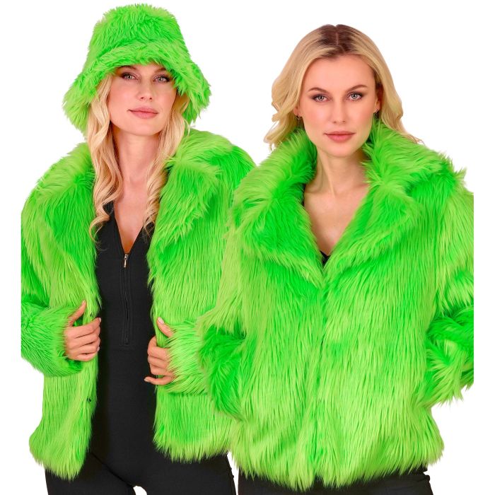 Neon grüne Kunstfelljacke für Damen