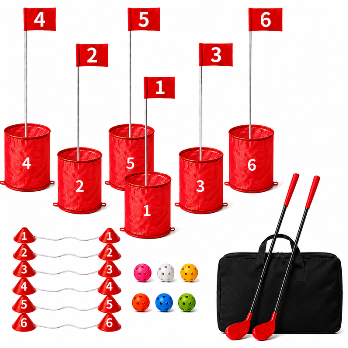 Golf-Container mit Schlägern & 6-Loch-Golfplatz-Set