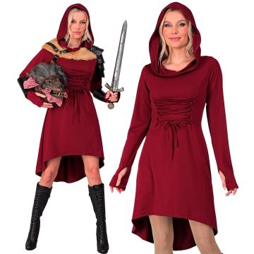 Bordeaux-Vampirkleid mit Kapuze für Damen