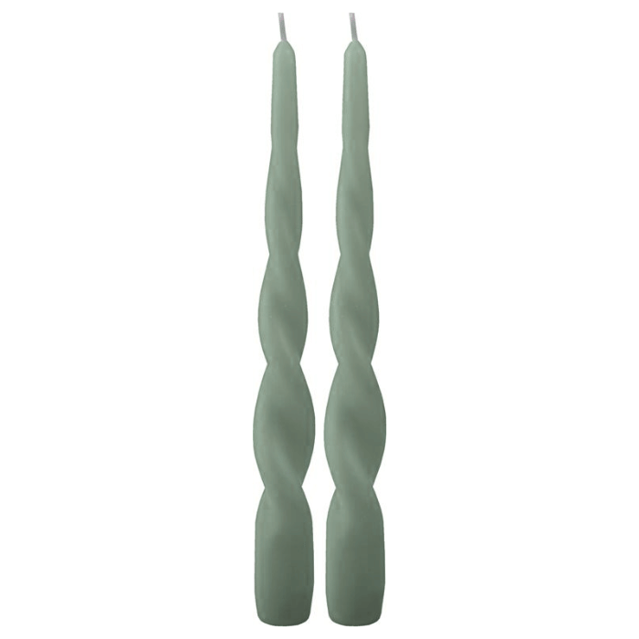 Gedrehte Stabkerzen antikgrün 2x - 24 cm