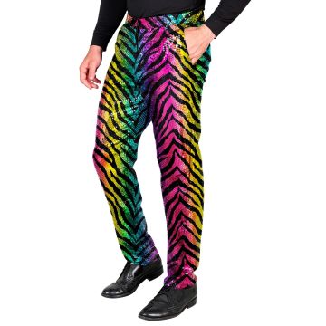 Pailletten-Hosen mit Tigerprint in Regenbogen