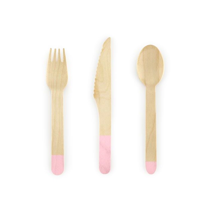 Holzbesteck mit rosa Ende 18 Teile - 16 cm