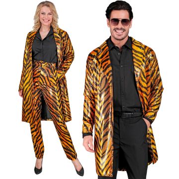 Orangener Paillettenmantel mit Tiger-Muster