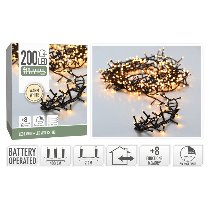 LED-Lichterkette 200 LED Warmweiß mit Stecker - 4 m