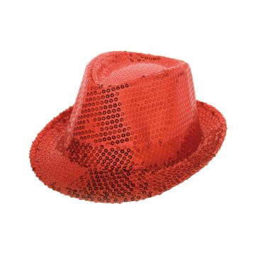 Roter Fedora mit Pailletten - Einheitsgröße