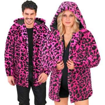Neon-pinke Leopardenjacke mit Kapuze für Feste
