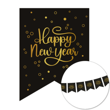 Silvester-Banner-Girlande Schwarz/Gold - 6 Meter