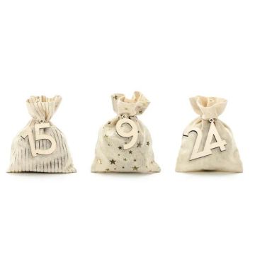 Adventskalender mit 24 Beuteln & Holz Zahlen 1-24