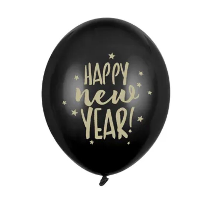 Silvesterluftballons mit Sternmotiven schwarz 6x - 30 cm