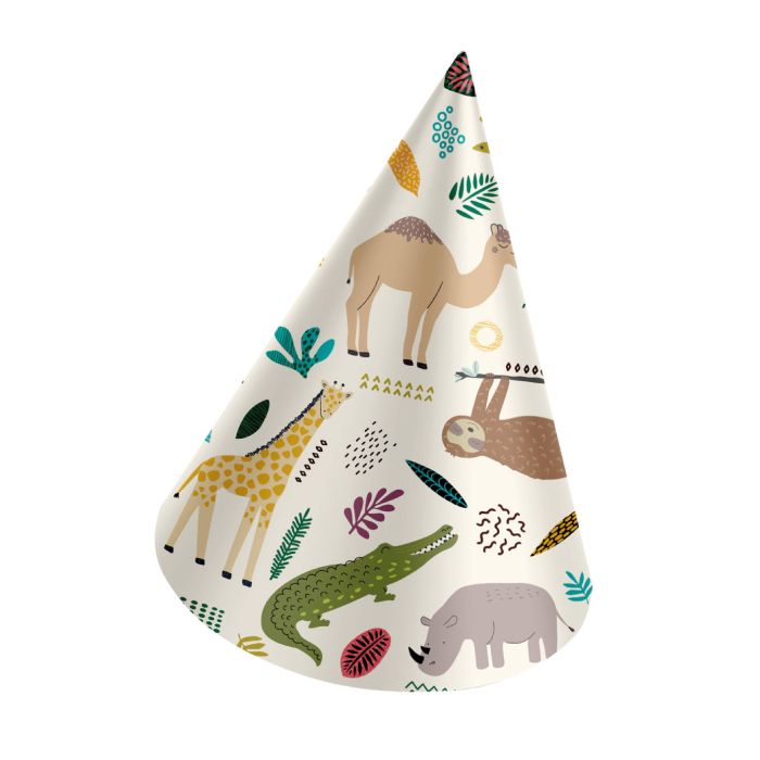 Partyhüte mit Zoo-Motiven 6x - 16,5 cm