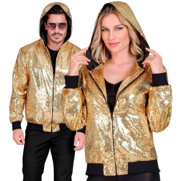 Pailletten-Bomberjacke mit Kapuze in Gold
