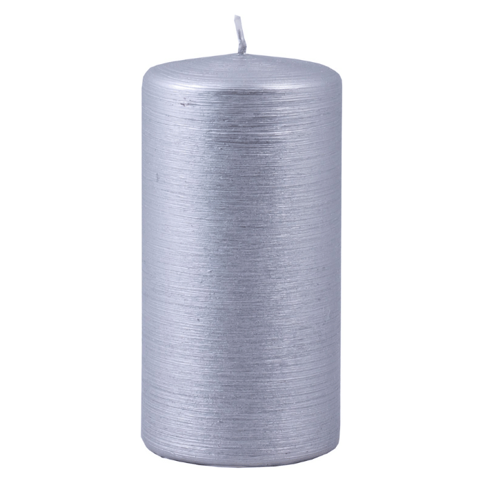 Stumpenkerze Silber 1x - 6x12 cm