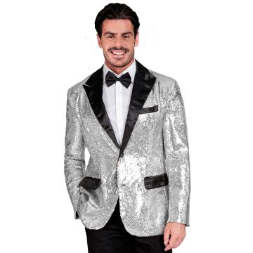 Paillettenjake mit Satindetails in Silber