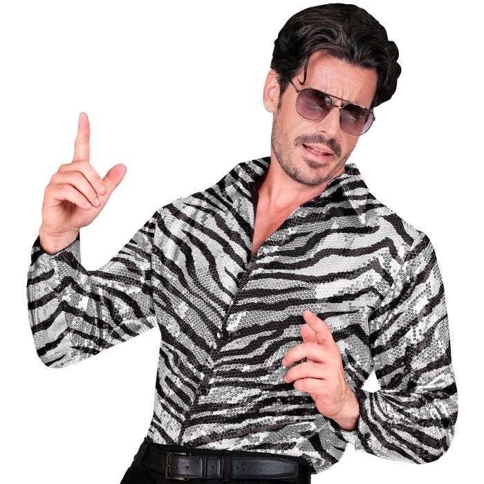 Silbernes Paillettenshirt mit Zebramuster für Herren
