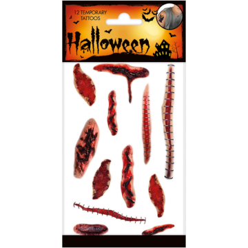 Falsche Halloween blutige Wunden Tattoos - 12x