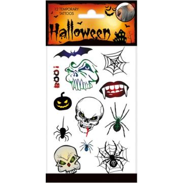 Falsche Tattoos mit gruseligen Halloween-Motiven - 12x