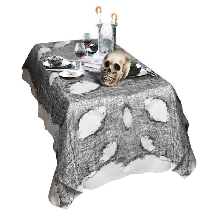 Fransige schwarze Halloween-Tischdecke 60x300 cm