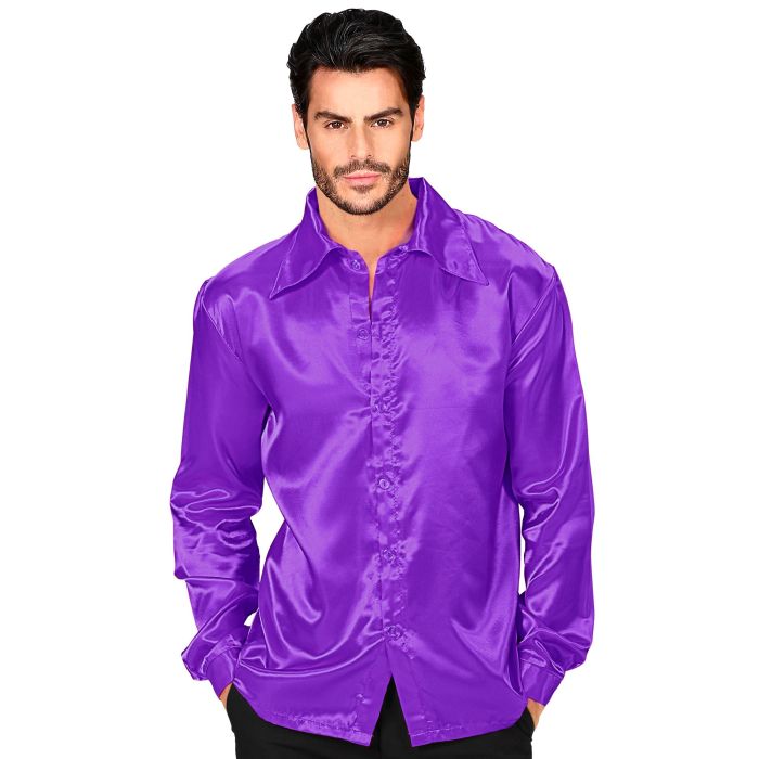 Lila Satin Discohemd für Herren