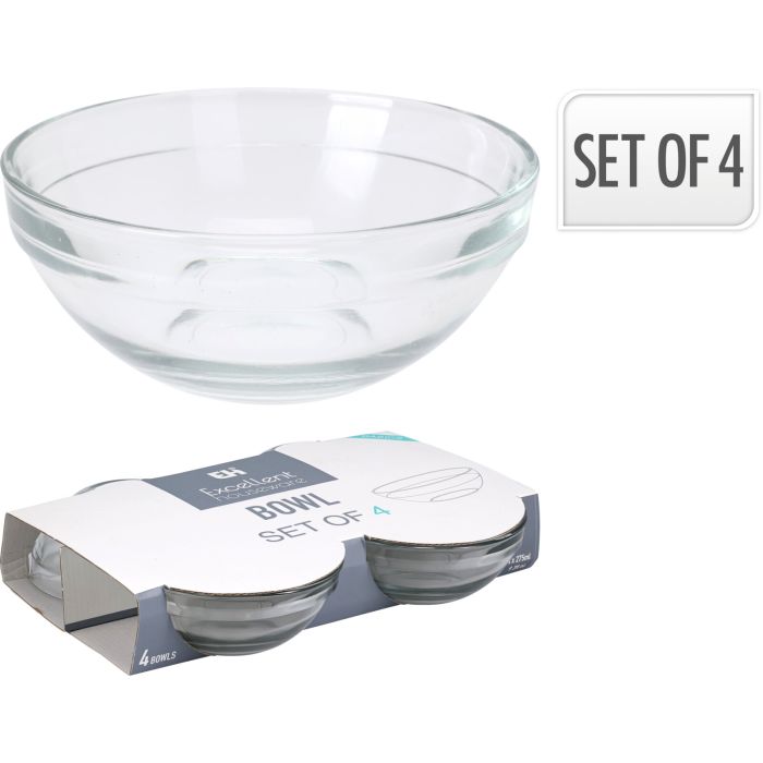 Glasschalen aus klarem Glas, Set mit 4, 275 ml