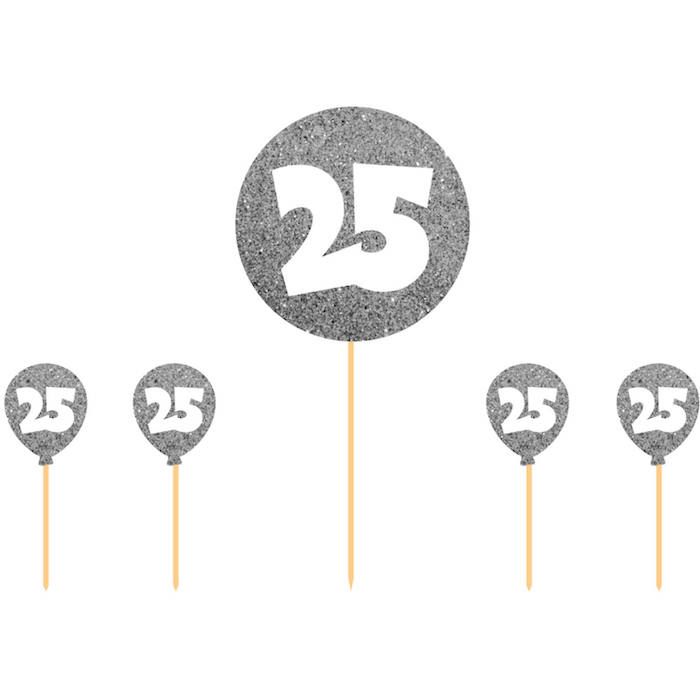 25 Jahre Tortendekoration Silber 5x