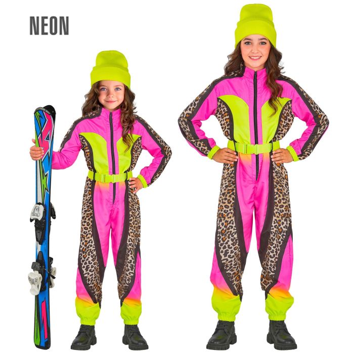 Neon Skihose für Kinder mit Leopardenmuster