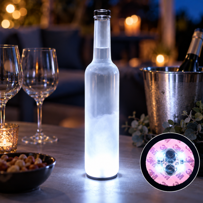 LED-Flaschenlicht weiß Schaum Coaster 50x - mit selbstklebendem Tape