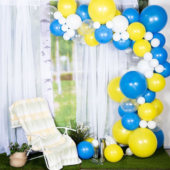 Blauer und Gelber Luftballonbogen inkl. 85 Ballons - 5 Meter