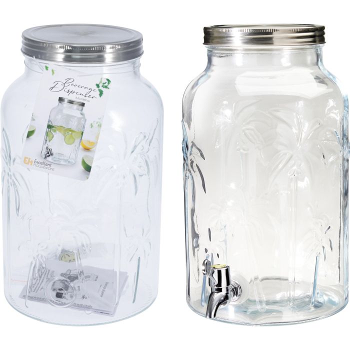Glastrinkstation mit Palmenmuster und Hahn, 5,5 Liter