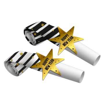 Silvester Party-Popper Schwarz und Gold 6x