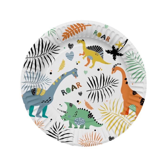 Pappteller mit Dinosauriermotiven 8x - 23 cm