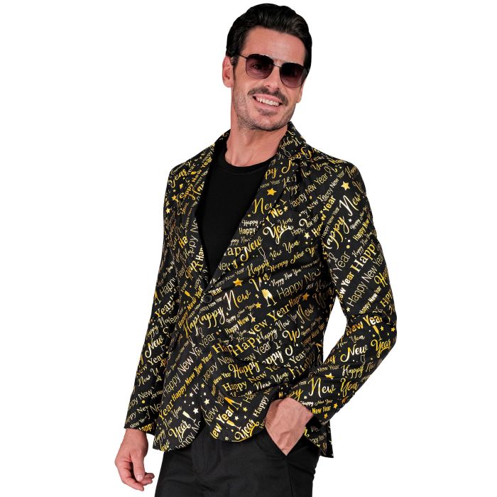 Schwarze Neujahrsjacke mit glitzerndem Text