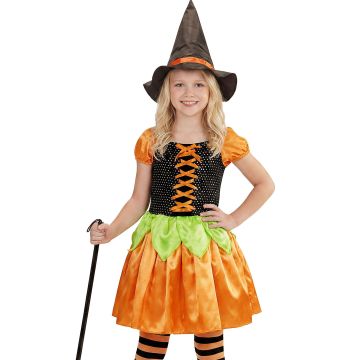 Hexenkostüm mit Kürbis-Look für Mädchen