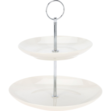 2-stöckige Etagere aus weißem Porzellan 21x25 cm