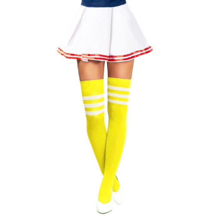 Cheerleader Kniestrümpfe Einheitsgröße Neon Gelb und Weiß