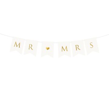 Mr Mrs Girlande Weiß und Gold - 85 cm