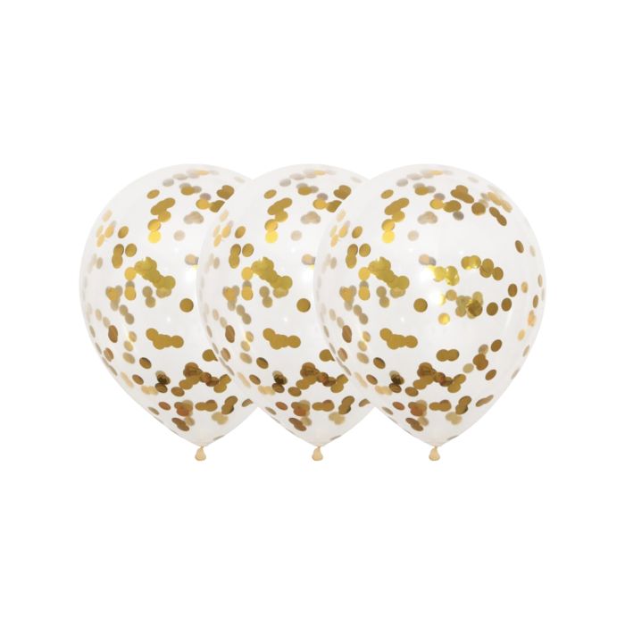 Transparente Ballons mit goldenen Konfetti 3x - 30 cm