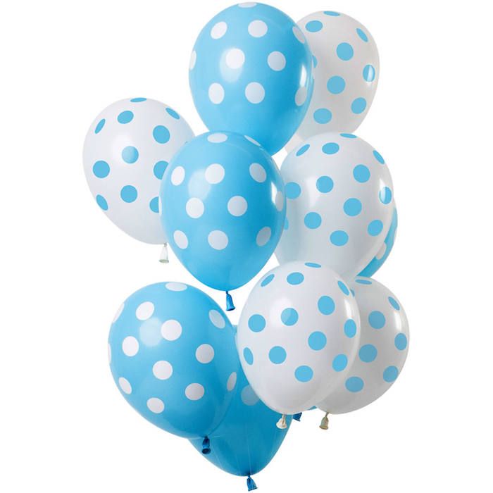 Weiße und blaue gepunktete Ballons 12x - 33 cm