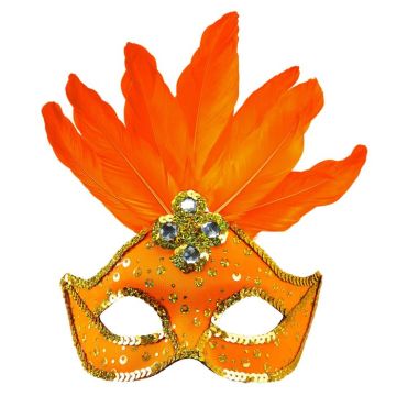 Orange Brasilianische Maske mit Federn-Orange