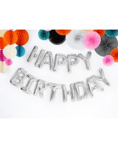 Happy Birthday Folienballon Silber - 340 x 35 cm