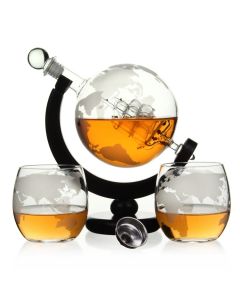 Whisky Dekanter Globus mit Gläsern, 850 ml + 21 cm